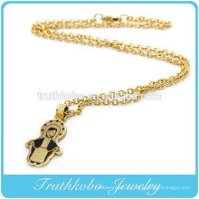 Vakuumüberzug-Goldkatholische religiöse Edelstahl-Halskette mit schwarzer Emaille-Jungfrau Mary Pendant